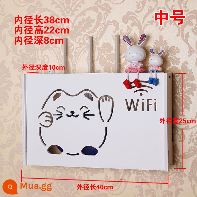 Bộ định tuyến không dây có lỗ hộp lưu trữ WiFi treo tường hộp trung tâm đa phương tiện chặn máy hộp giá đỡ - 303 Con Mèo May Mắn Trung Bình