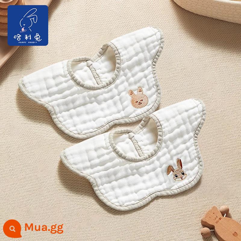 Bé nguyên chất cotton gạc thêu yếm sơ sinh thấm hút chống nôn bé nước miếng khăn yếm dành cho nam và nữ mùa xuân hè - Thỏ tai gấp + thỏ tai dài [Serucker loại A]