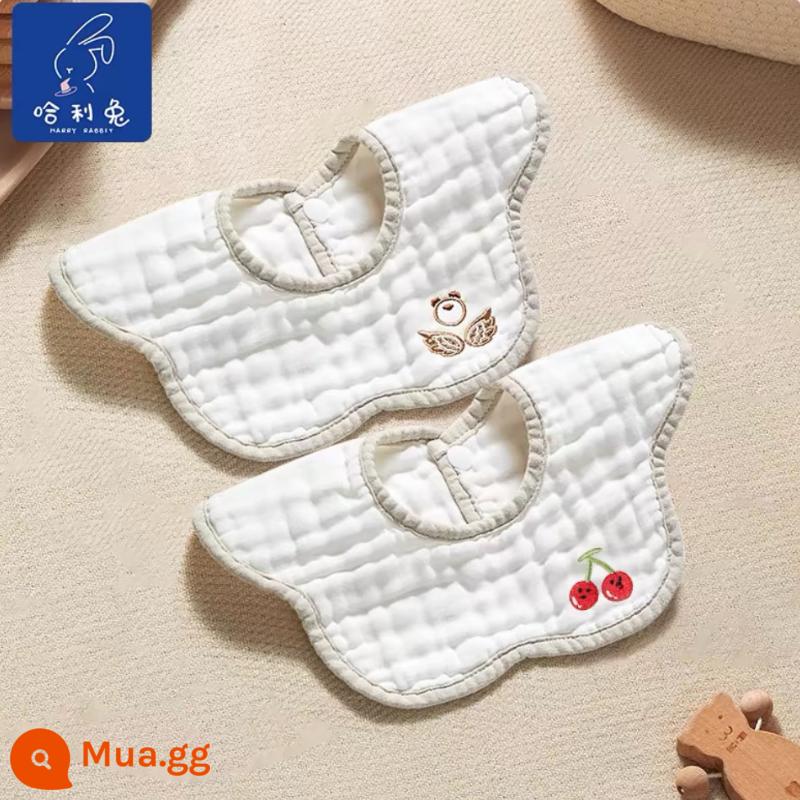 Bé nguyên chất cotton gạc thêu yếm sơ sinh thấm hút chống nôn bé nước miếng khăn yếm dành cho nam và nữ mùa xuân hè - Cherry + Angel [Serucker hạng A]