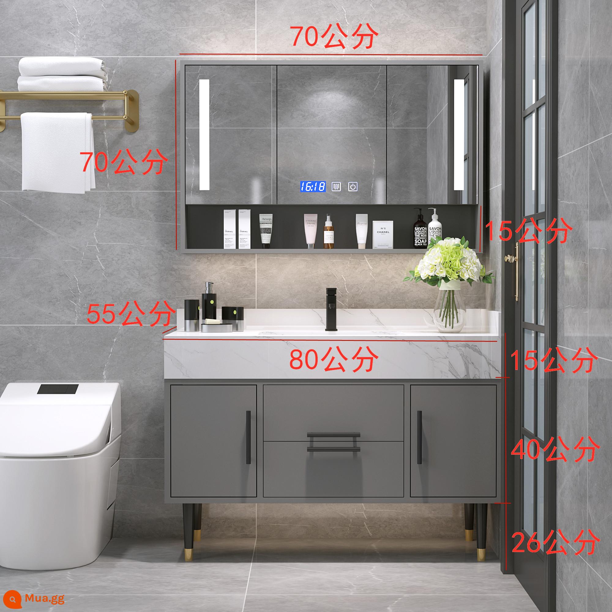 Ánh sáng sang trọng tấm đá kép -slot washbasin tủ phòng tắm kết hợp hiện đại phòng trang điểm tối giản hiện đại - Mặt bàn đá 80 cm + tủ gương thông minh