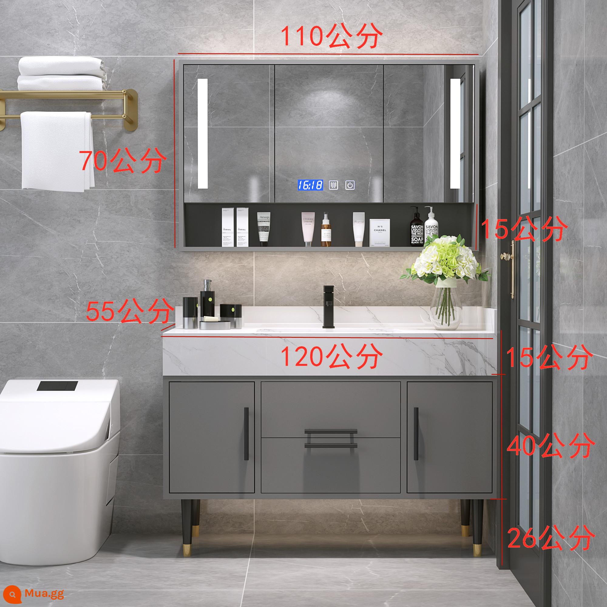 Ánh sáng sang trọng tấm đá kép -slot washbasin tủ phòng tắm kết hợp hiện đại phòng trang điểm tối giản hiện đại - Mặt bàn đá 120 cm + tủ gương thông minh