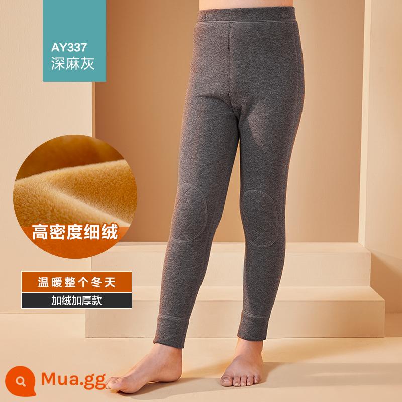 Quần Ấm Nhung Trẻ Em Red Bean Cho Bé Trai Và Bé Gái, Quần Vệ Sinh Nhung Dày, Quần Cotton Quần Lót Bảo Vệ Bụng Cạp Cao Cho Bé Trung Và Lớn - Miếng đệm đầu gối màu xám gai dầu tối màu 800G