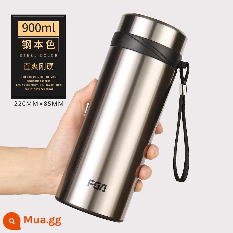 Cốc cách nhiệt Fuguang nam dung tích lớn 1000ml cốc nước inox cao cấp di động pha trà trên ô tô tách trà cốc - Thép màu tự nhiên 900ml [khắc miễn phí]