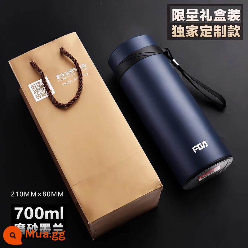 Cốc cách nhiệt Fuguang nam dung tích lớn 1000ml cốc nước inox cao cấp di động pha trà trên ô tô tách trà cốc - 700ml xanh đậm + túi quà