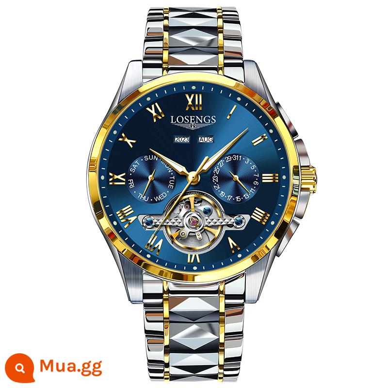 Đồng hồ nam thương hiệu nổi tiếng chính hãng Thụy Sĩ Longines đồng hồ cơ nam chống thấm nước rỗng thời trang dạ quang đa chức năng đồng hồ nam da - Bộ sưu tập mẫu thắt lưng thép mặt xanh vàng [bộ máy nhập khẩu] sẽ tặng bạn dây đeo nguyên bản