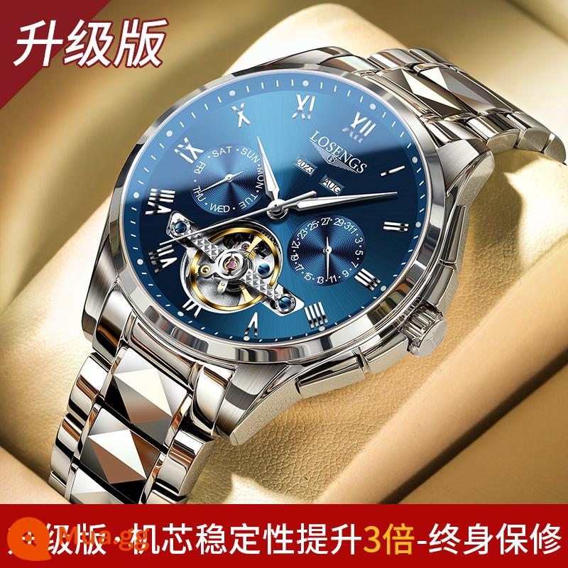 Đồng hồ nam thương hiệu nổi tiếng chính hãng Thụy Sĩ Longines đồng hồ cơ nam chống thấm nước rỗng thời trang dạ quang đa chức năng đồng hồ nam da - Phiên bản nâng cấp với đai thép màu xanh [bộ chuyển động nhập khẩu], độ ổn định được cải thiện gấp 3 lần