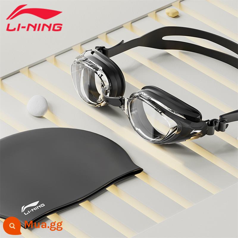 Kính bơi Li Ning độ nét cao chống thấm nước chống sương mù cận thị vành đai đua xe chuyên nghiệp cho nam kính bơi cho nữ bộ mũ bơi - Bộ đồ 293 đen [kính bơi + mũ bơi]