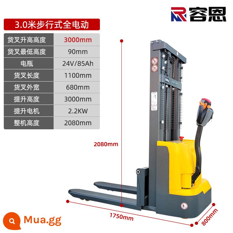 Xe nâng điện Rongen Xe nâng chạy hoàn toàn bằng điện 1,5 tấn Xe nâng bốc xếp thủy lực dùng pin sạc nhỏ 2T - Loại đi bộ hoàn toàn bằng điện 1,5 tấn 3 mét