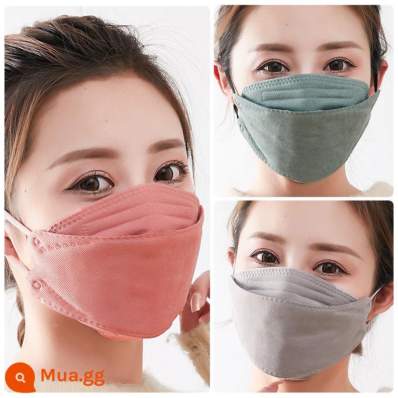 Thời trang thu đông phiên bản Hàn Quốc vải cotton có thể giặt được mặt nạ giữ ấm ba chiều có thể định hình mặt nạ thoáng khí chống gió và chống lạnh cho nữ - hồng + xanh + xám