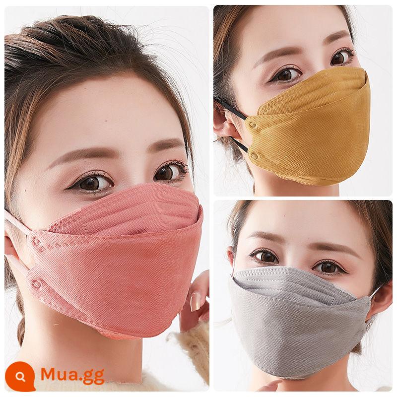 Thời trang thu đông phiên bản Hàn Quốc vải cotton có thể giặt được mặt nạ giữ ấm ba chiều có thể định hình mặt nạ thoáng khí chống gió và chống lạnh cho nữ - Phiên bản Hàn Quốc [3 màu trơn] hồng + xám + vàng