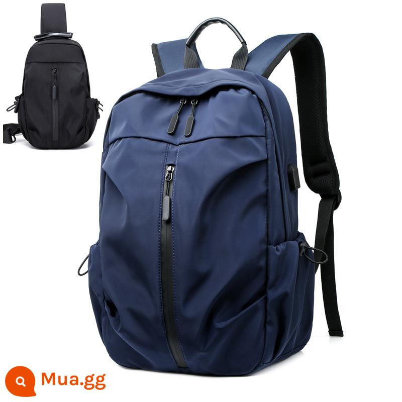 Backpack đơn giản của nam giới Hàn Quốc Máy tính du lịch không thấm nước bình thường - Túi nylon màu xanh + ngực [8395+1835]