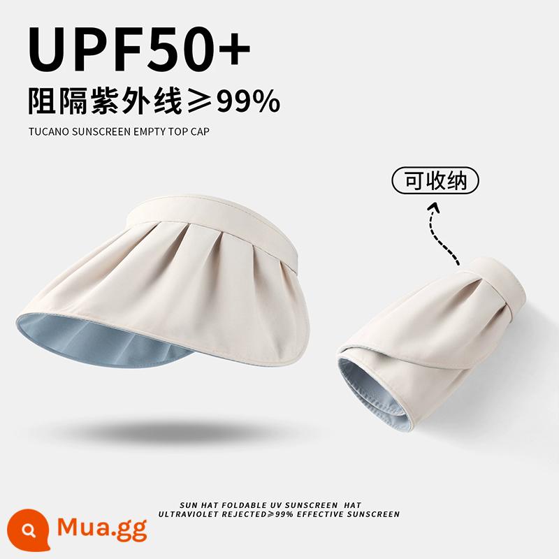 UPF50 + mũ chống nắng cho nữ đi xe đạp mùa hè mũ chống tia cực tím vành lớn vỏ sò che nắng hàng đầu rỗng tấm che nắng uv - [Mẫu lưu trữ có thể điều chỉnh] Đáy màu trắng nhạt - xanh da trời (đi kèm dây chống gió)