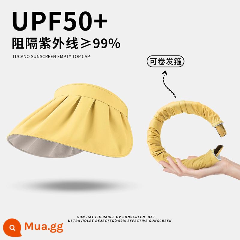 UPF50 + mũ chống nắng cho nữ đi xe đạp mùa hè mũ chống tia cực tím vành lớn vỏ sò che nắng hàng đầu rỗng tấm che nắng uv - [Mẫu đa năng dây đeo tay] Đáy màu vàng-be nắng (đi kèm dây chống gió)