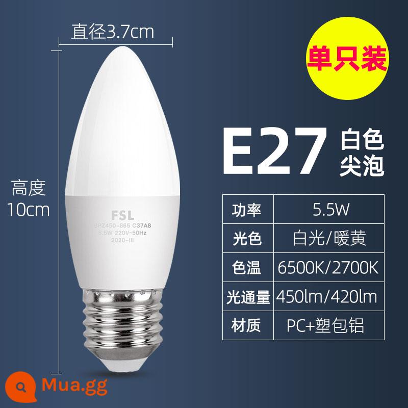 Phật Sơn Chiếu Sáng Bóng Đèn LED E27e14 Kích Thước Vít Đèn Chùm Đèn Hộ Gia Đình Siêu Sáng Tiết Kiệm Năng Lượng Đầu Bong Bóng Nến Bong Bóng - [Gói đơn] Bong bóng đầu trắng 5,5W-Cổng vít E27