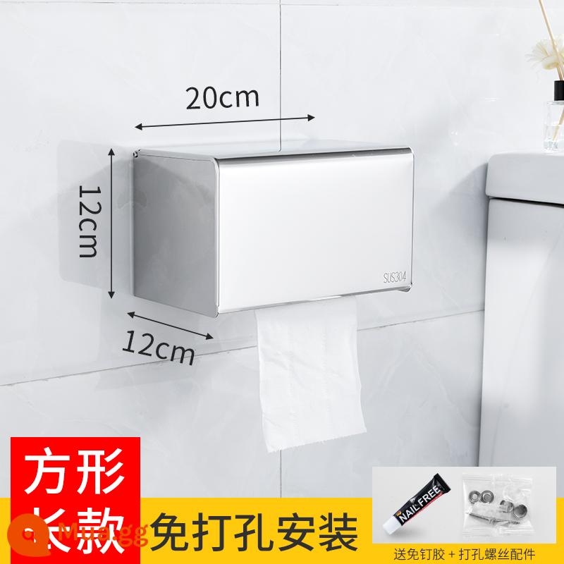 Hộp đựng khăn giấy phòng trang điểm treo tường ống giấy chống thấm inox 304 không đục lỗ toilet cuộn giấy vệ sinh hộp đựng giấy vệ sinh - Phiên bản hình chữ nhật vuông - [Thép không gỉ 304] bảo hành 20 năm