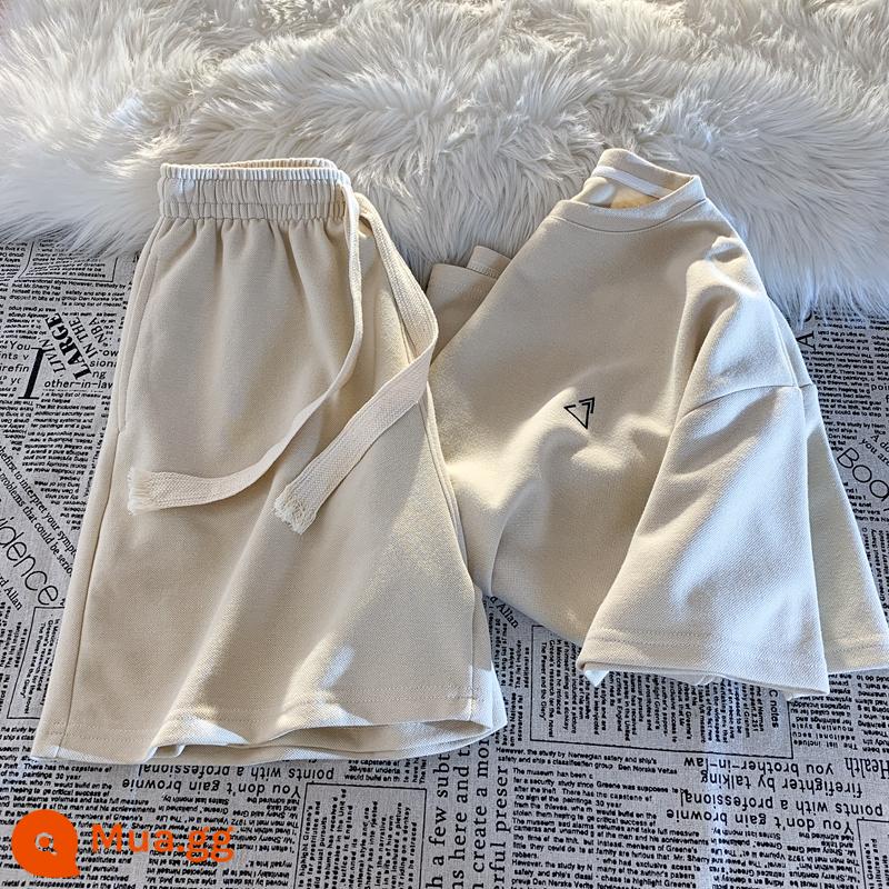 Cotton nguyên chất mùa hè phiên bản mới của Hàn Quốc bộ quần áo ngắn tay giản dị phong cách đại học cho nữ quần short phù hợp với tất cả các môn thể thao bộ đồ hai mảnh hợp thời trang - bộ đồ hoa mai