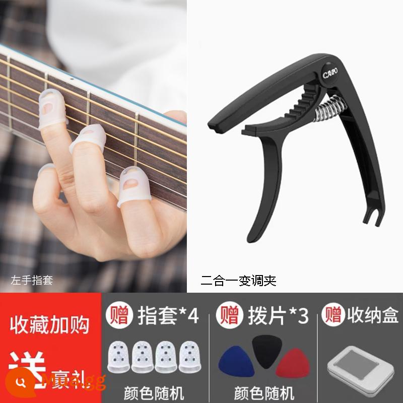 Phụ kiện cũi đàn guitar ukulele đầu ngón tay quấn quanh tay áo bảo vệ tay trái chống đau cho bé chơi và tập bấm dây - 8 bộ giảm giá [mặc định 6 mã S + 2 mã XS] + capo 2 trong 1