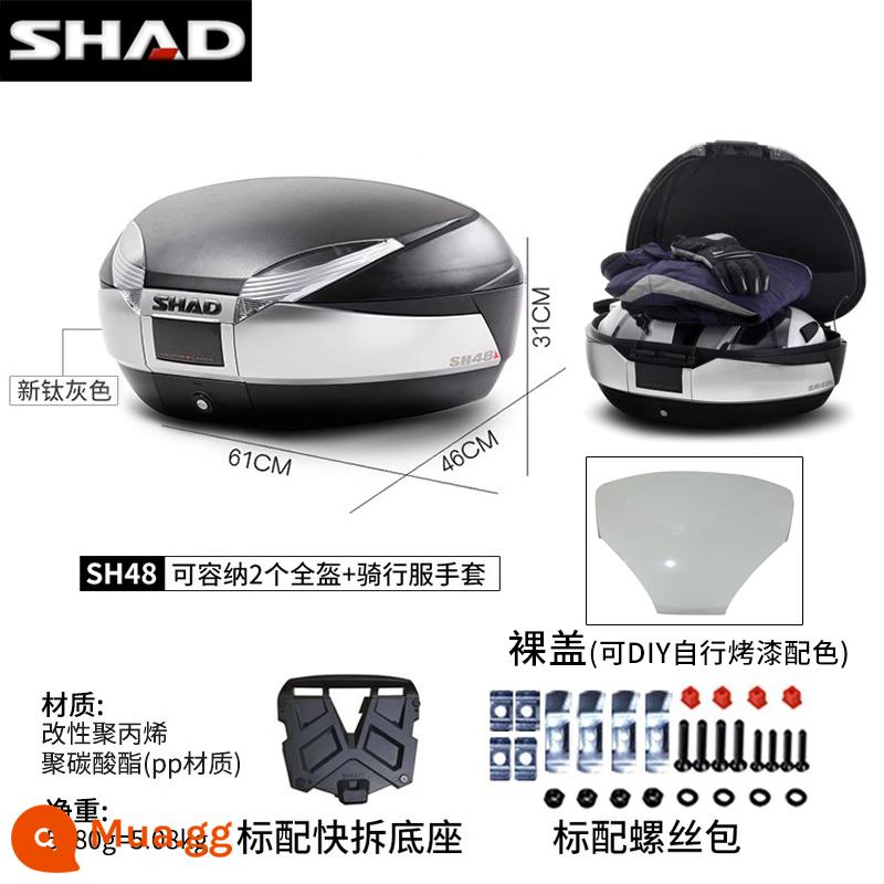 cốp xe shad 39/48/33BMWC400GTPCX160TR300 cốp xe máy Fosha 350 - (Có lớp lót miễn phí) Hộp đựng đuôi màu xám titan SH48 + nắp trần không sơn (bạn có thể tự sơn màu) + đế tháo nhanh