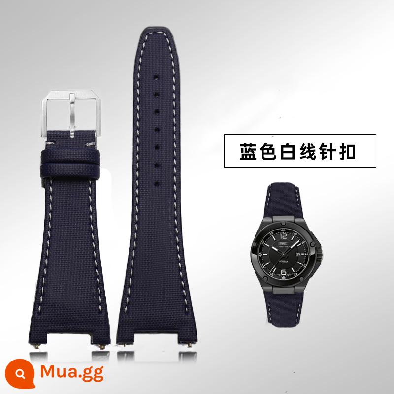 Dây da kỹ sư thay thế IWC nam IW500501/IW378507 giao diện lõm Dây đeo tùy chỉnh IWC - Khóa chốt nylon màu xanh trắng bằng sợi nylon