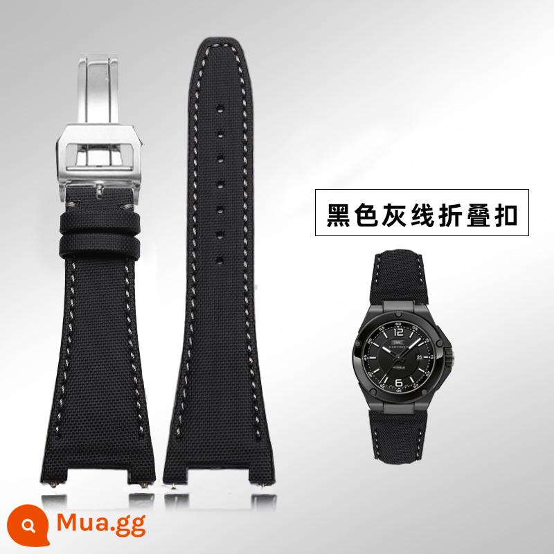 Dây da kỹ sư thay thế IWC nam IW500501/IW378507 giao diện lõm Dây đeo tùy chỉnh IWC - Khóa gấp nylon màu xám đen