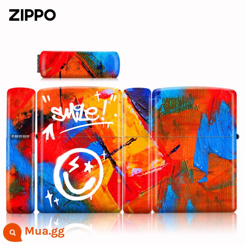 Bật lửa Zippo chính hãng chính hãng cầu vồng graffiti mặt cười dây kéo chính hãng Trang web chính thức Zippo gửi bạn trai - Splashed Ink Smiley Face-White (máy đơn không chứa dầu)