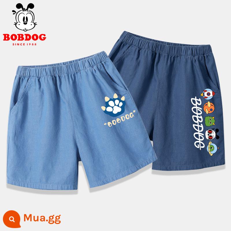 Bobbean Quần Bé Trai Cotton Mùa Hè 2023 Mới Cho Bé Denim Quần Short Thể Thao Trẻ Em Phần Mỏng Quần Áo Mùa Hè Nam - [Quần short denim cotton nguyên chất] Babu X in hình chân xanh nhạt + Babu S nhiều màu xanh đậm