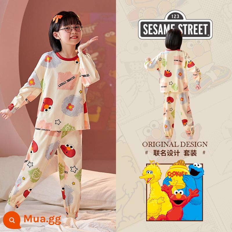 Sesame Street Bộ đồ ngủ trẻ em Bé gái Cotton nguyên chất Mùa xuân và Mùa thu Phần mỏng Bộ đồ dài tay Bộ quần áo mặc ở nhà cho bé gái và trẻ lớn dễ thương - SJ-ZMJ6863 Size 12 đã hết hàng, vui lòng không đấu giá