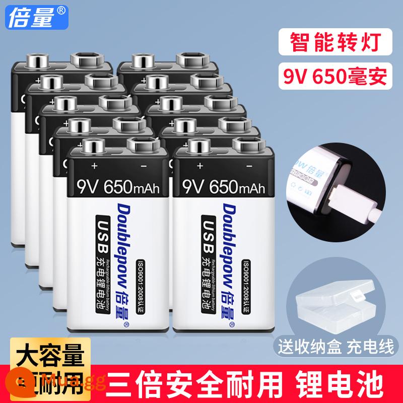 Sạc Pin Lithium 9V Công Suất Lớn Đồng Hồ Đo Vạn Năng Vuông Micro Không Dây Đàn Guitar 6F22 9 Volt Sạc Micro - 10 cell 650 mAh [Sạc USB]