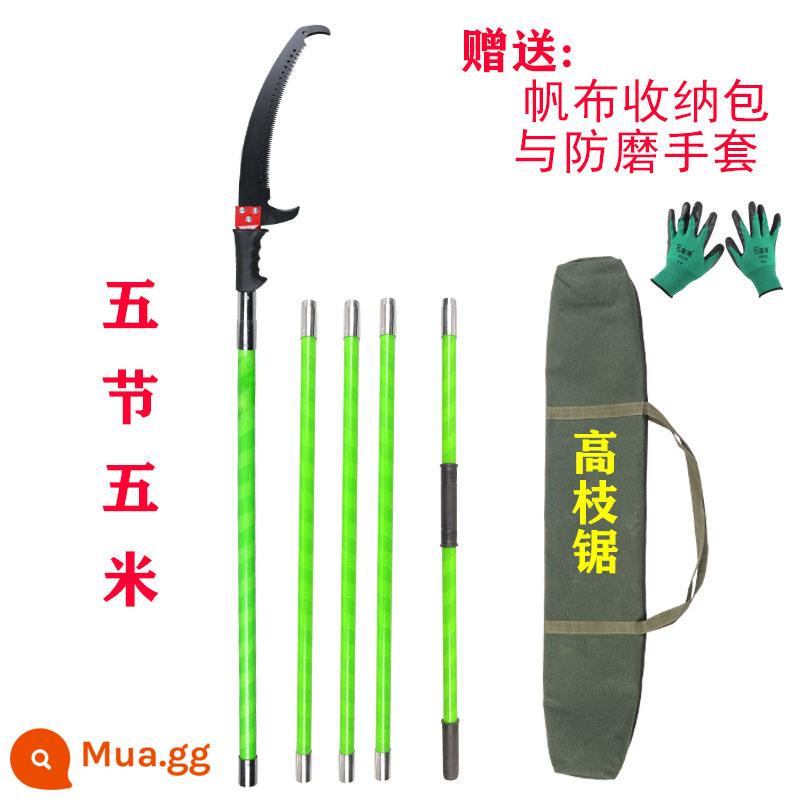 Cao Sawing Cây Sawing Cổ vật cách nhiệt cao Saw Saw Chiều cao cắt nhánh Saw Saw Kính thiên văn và Kiếm kéo dài - Đường kính dày 32mm Cọc 5 đoạn cao 5 mét (bao gồm hộp cưa)