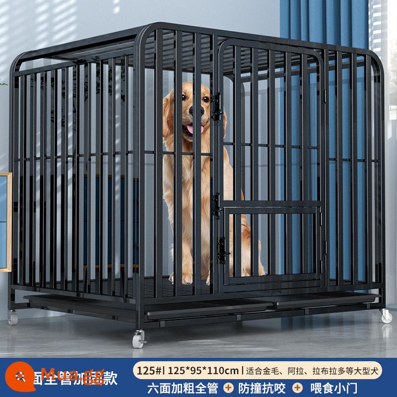 Chuồng chó dành cho chó lớn, cỡ vừa có toilet riêng, chuồng chó Golden Retriever Labrador đặc biệt trong nhà cực lớn - Ống vuông đầy đủ sáu mặt màu đen 125 * 95 * 110 (trong vòng 150 pound)