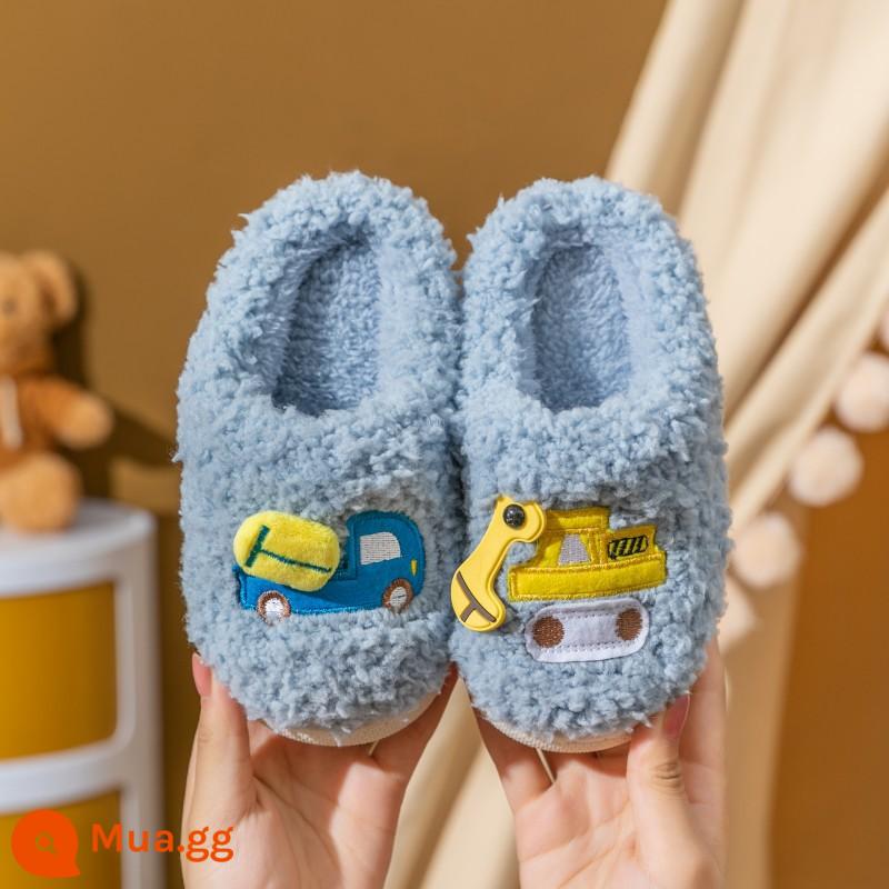 Túi dép cotton trẻ em bằng kỹ thuật, trẻ em phòng, giày trẻ em chống lại giày học mẫu giáo cho bé trai Dép len mùa đông - [dép] màu xanh