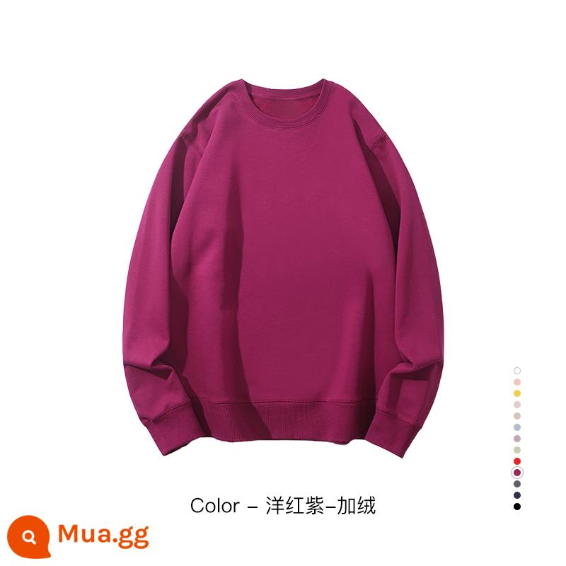 Cổ tròn cotton dày T tùy chỉnh in logo thêu mùa thu đông nhung dài tay đồng phục phục vụ quần áo làm việc nhân viên công ty tùy chỉnh - Màu đỏ tươi cộng với nhung