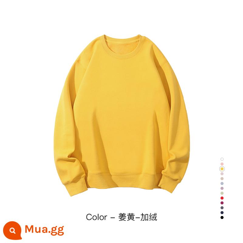 Cổ tròn cotton dày T tùy chỉnh in logo thêu mùa thu đông nhung dài tay đồng phục phục vụ quần áo làm việc nhân viên công ty tùy chỉnh - Củ nghệ cộng với nhung