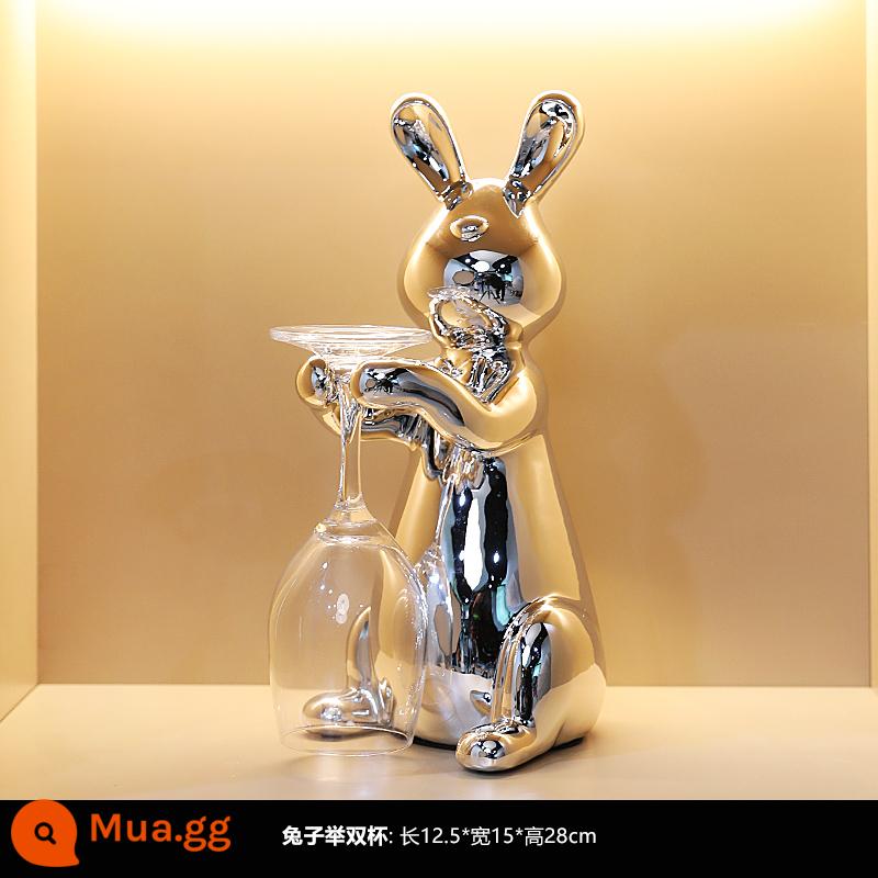 Rabbit Red Wine Rack Trang trí phòng khách Phong trào quà tặng mạ bạc Ánh sáng sang trọng tủ ăn rượu vang Rabbit Chuẩn trang trí - Cốc nâng thỏ đơn [mạ điện bạc]