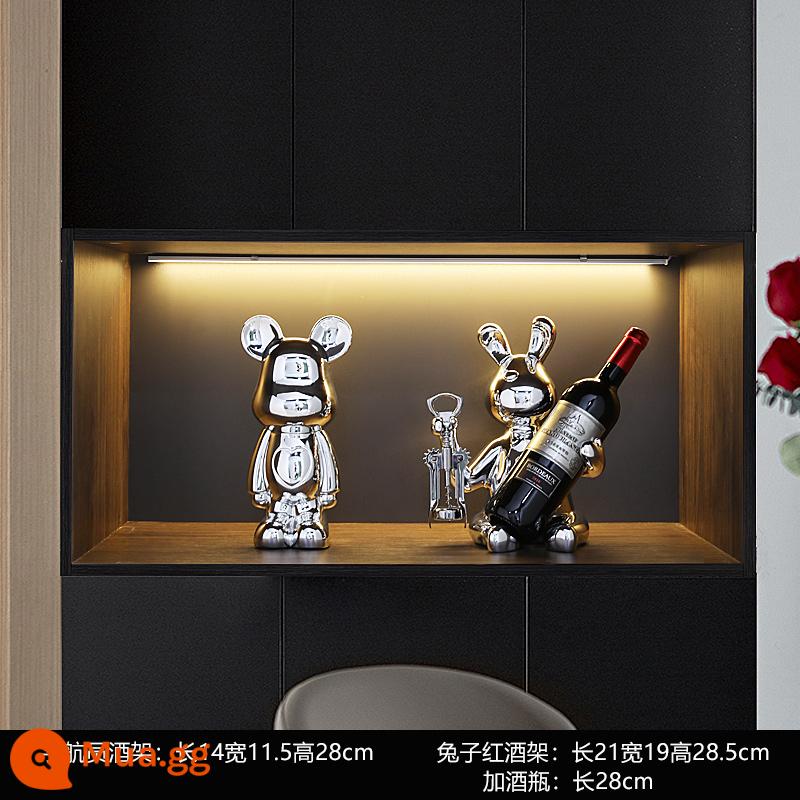 Rabbit Red Wine Rack Trang trí phòng khách Phong trào quà tặng mạ bạc Ánh sáng sang trọng tủ ăn rượu vang Rabbit Chuẩn trang trí - E Combo Bộ 2 món không bao gồm chai rượu