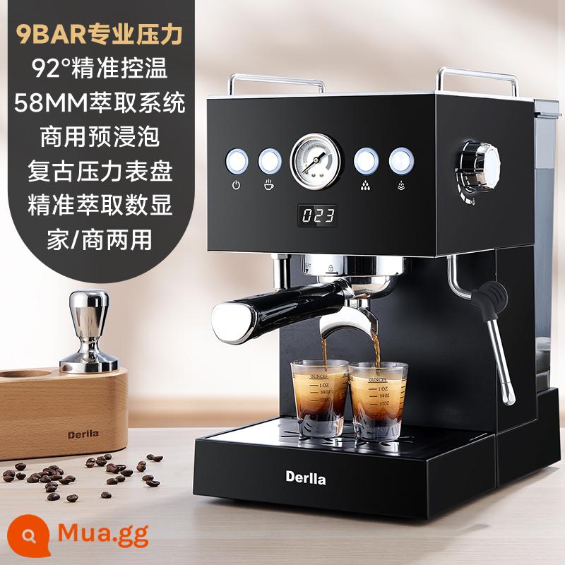 Máy pha cà phê espresso bán tự động đầy đủ Derlla của Đức nhỏ kiểu cổ điển tại nhà thương mại hơi nước và bọt sữa - Màu đen sang trọng, cấu hình chuyên nghiệp, sử dụng kép cho gia đình và doanh nghiệp