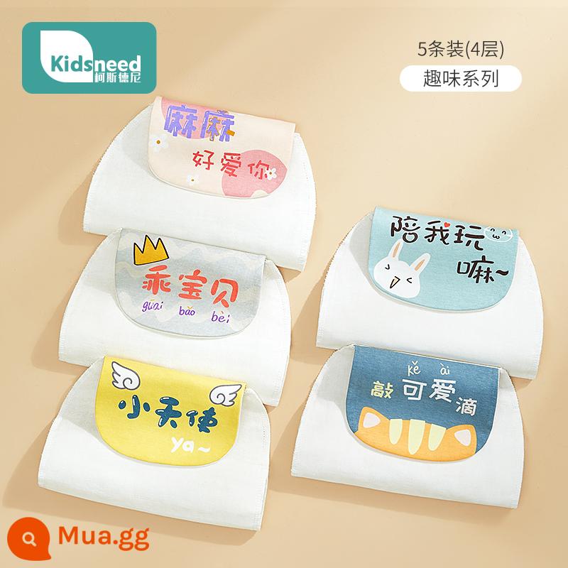 Khăn thấm mồ hôi cotton nguyên chất cho bé mẫu giáo bé có thể thêu tên cotton baby pad khăn thấm mồ hôi lưng bé trai bé gái Hàn - Tên thêu-5 gói-Dòng vui nhộn-4 lớp