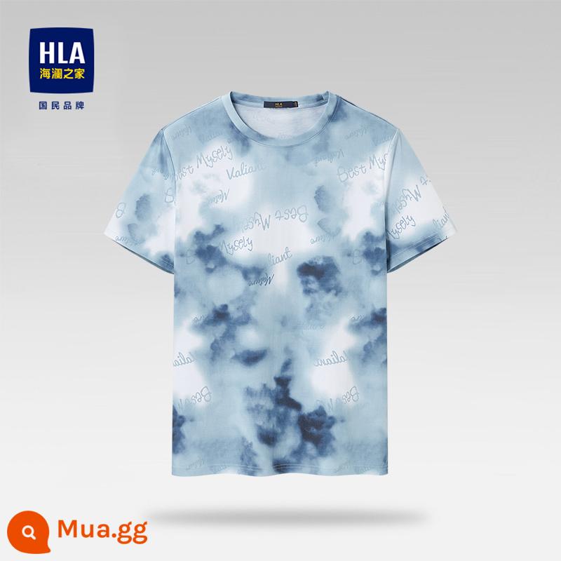 HLA/Hailan House Áo thun ngắn tay cổ tròn cotton nguyên chất mùa hè thoáng mát in hình cotton thoải mái thoáng khí Áo thun nam hàng đầu - Hoa văn màu xanh vừa F6 76% cotton 24% polyester