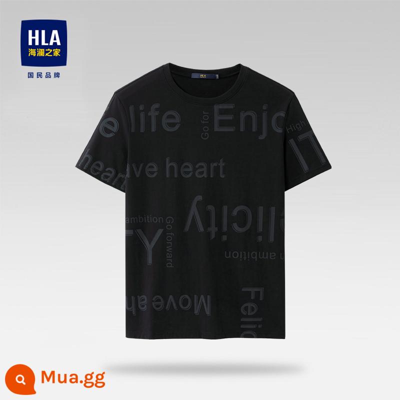 HLA/Hailan House Áo thun ngắn tay cổ tròn cotton nguyên chất mùa hè thoáng mát in hình cotton thoải mái thoáng khí Áo thun nam hàng đầu - Mẫu đen B7 96% cotton 4% spandex