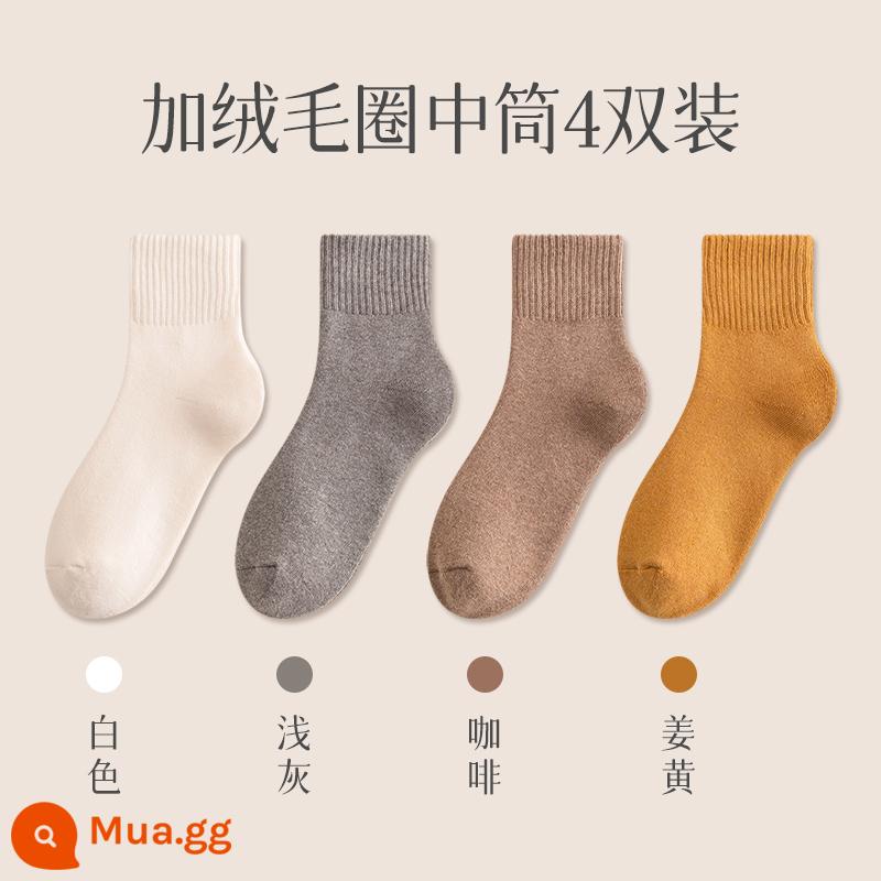 Tất Cotton Nữ Mùa Thu Đông Dày Plus Nhung Ấm Giữa Ống Vớ Mùa Đông Khử Mùi Thoáng Khí Đen Giam Tất - Ống vừa-trắng.xám nhạt.cà phê.nghệ