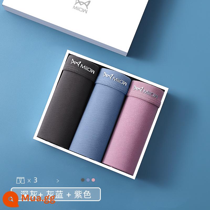 Cat Men Quần Lót Nam Quần Boxer Nam Cotton Nguyên Chất Rộng Thoáng Khí Đáy Quần Kháng Khuẩn Quần Short Bé Trai Boxer Head Phong Cách Nam - 3-A: Xám đậm + xám xanh + tím [cotton thoải mái-5A kháng khuẩn]