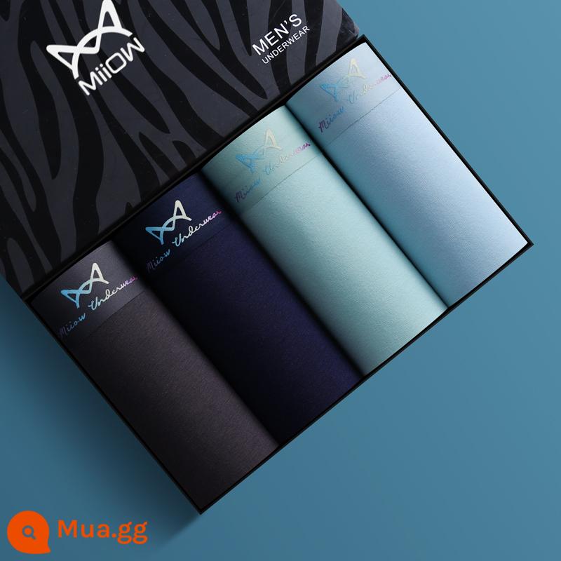 Catman quần lót nam cotton nguyên chất liền mạch quần boxer graphene kháng khuẩn thoáng khí mỏng quần lót boxer bé trai đầu - Xanh đậm + xám sắt + xanh nhạt + xanh nhạt [cotton nguyên chất không dấu vết 60S + kháng khuẩn cấp 3A]