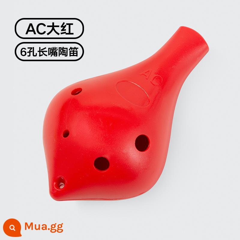 Nhựa Ocarina 6 lỗ alto AC mục mới bắt đầu trẻ em học sinh nhựa 6 lỗ C-Tune nhạc cụ chuyên nghiệp chơi Ocarina - [Miệng dài 6 lỗ màu đỏ lớn] Miễn phí dây buộc/biểu đồ ngón tay/khắc miễn phí