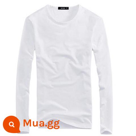 Giải phóng mặt bằng cộng với nhung dày đáy áo sơ mi mỏng vừa vặn ấm áp dài tay T-shirt quần áo mùa thu bên ngoài mặc quần áo ấm áp cho nam giới - Áo thun cổ tròn màu trắng (không nhung)