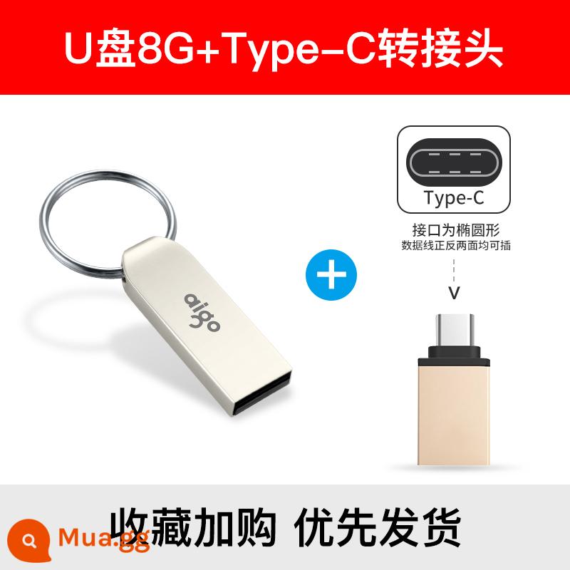 Yêu Nước Đèn Flash 8G Tùy Chỉnh Chữ Mini Xe Ô Tô Dễ Thương Mềm Đèn Flash Dung Lượng Nhỏ Máy Tính Chuyên Dụng USB Chân Thực - Bộ chuyển đổi 8G+TypeC