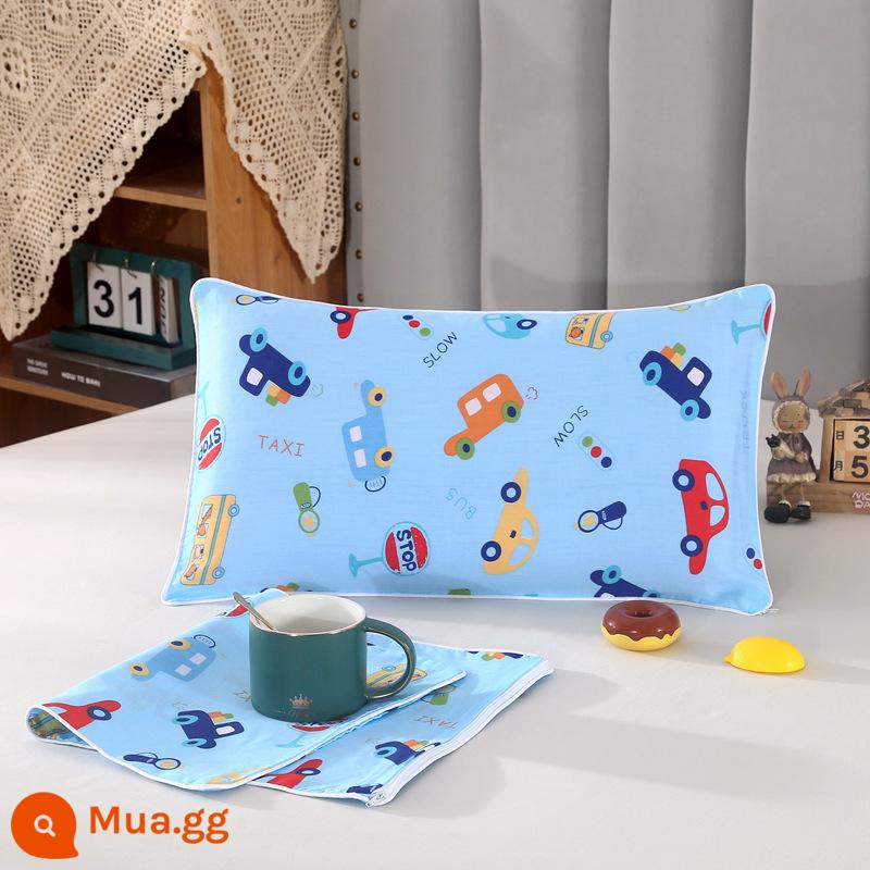 100% cotton áo gối trẻ em áo gối 30*50 cm bé nhỏ phim hoạt hình cotton cho bé học sinh mẫu giáo - Vỏ gối ô tô màu xanh nhạt