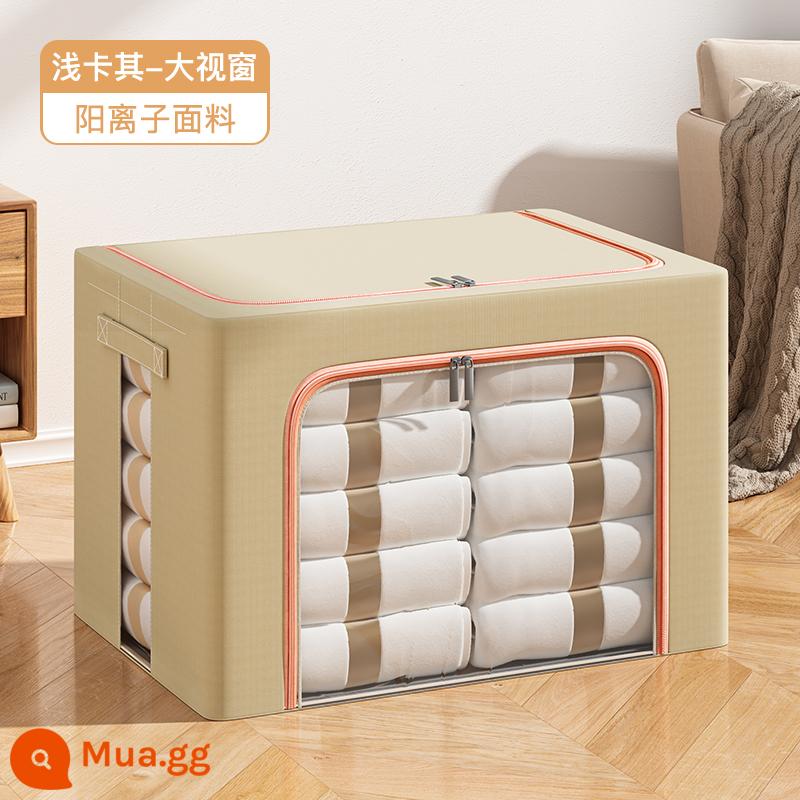 Hộp lưu trữ quần áo Xingyou Home Cotton và quần áo vải lanh Hộp hộp quần áo có thể được gấp lại để di chuyển hộp bena - ❤Kaki sáng màu-cửa sổ lớn + vải cation cửa sổ bên (toàn thân có thể giặt được)