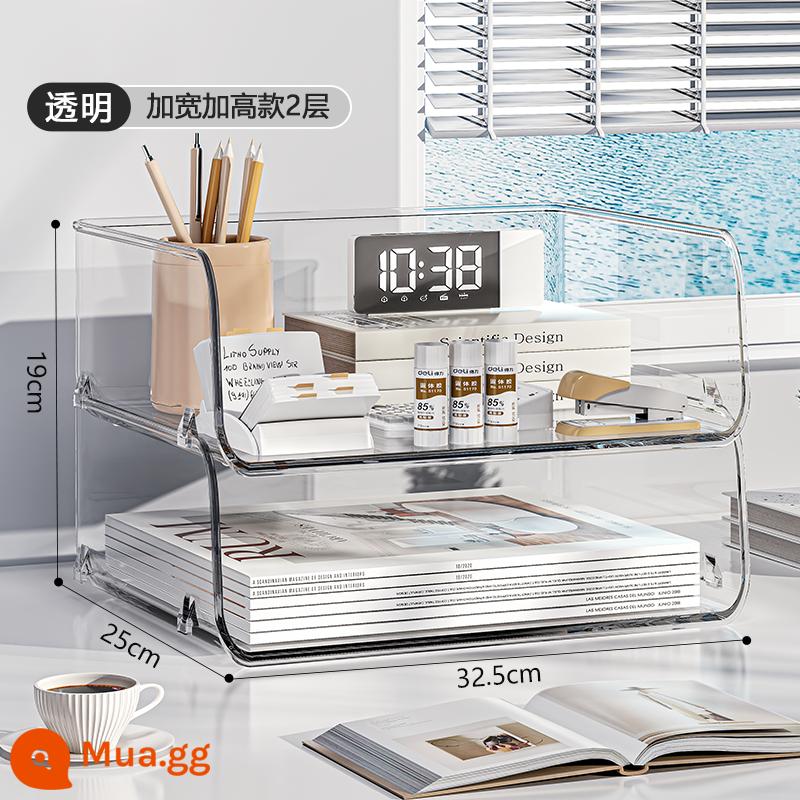 Máy tính để bàn hộp lưu trữ trong suốt tập tin lưu trữ kệ bàn sách acrylic ngăn kéo loại có giá để đồ tổ chức hộp - Mẫu mở rộng và cao hơn trong suốt với 2 lớp [có thể xếp chồng lên nhau với mẫu ngắn bóng loáng để tiện dụng hơn]