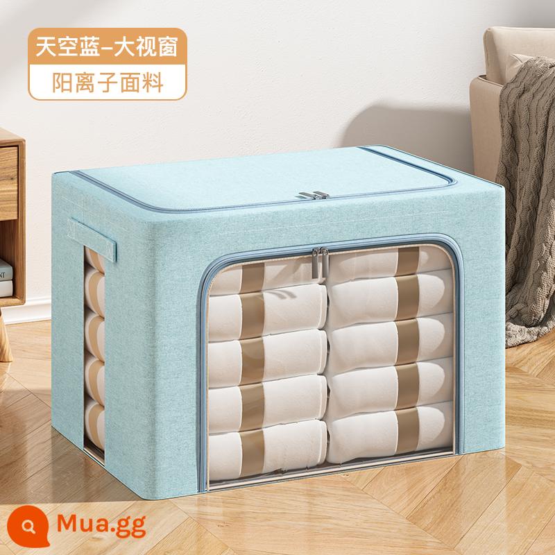 Hộp lưu trữ quần áo Xingyou Home Cotton và quần áo vải lanh Hộp hộp quần áo có thể được gấp lại để di chuyển hộp bena - ❤Cửa sổ lớn màu xanh da trời + vải cation cửa sổ bên (toàn thân có thể giặt được)