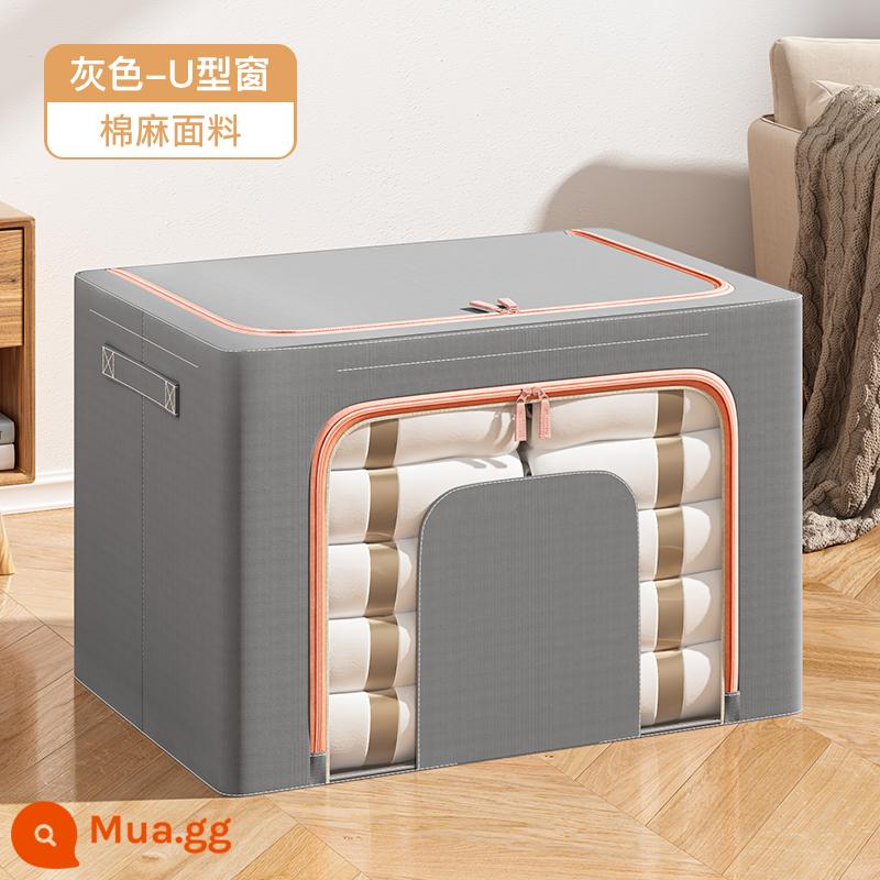 Hộp lưu trữ quần áo Xingyou Home Cotton và quần áo vải lanh Hộp hộp quần áo có thể được gấp lại để di chuyển hộp bena - Cửa sổ bằng vải cotton và vải lanh hình chữ U màu xám